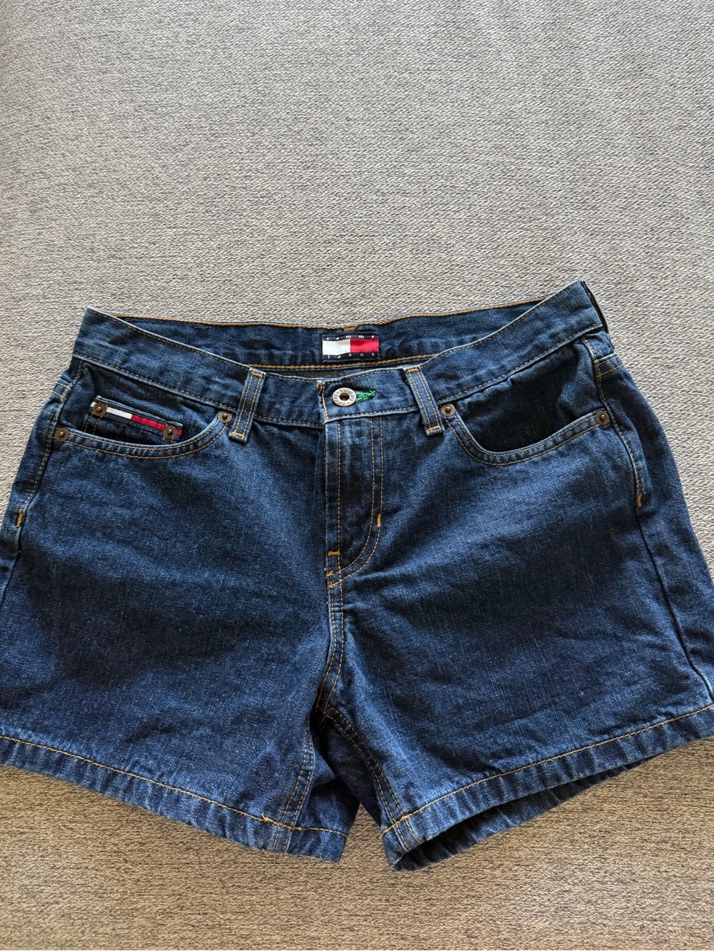 Tommy Hilfiger Navy Blue Denim Women's Shorts with Flag Trim
